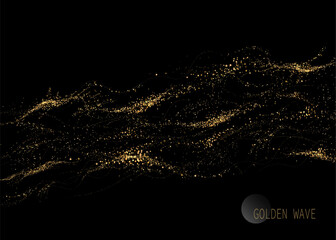Wall Mural - Abstract shiny isolated design element, amazing golden tinsel on black background.