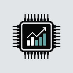 Poster - Abstract vector depiction of a microchip with a statistical growth graph representing technological and business progress and growth.
