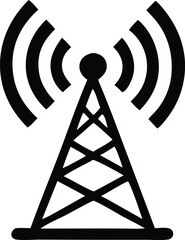 Poster - Bold black wireless communication tower icon with signal waves