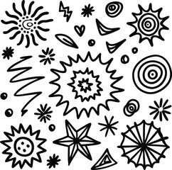 Poster - Collection of hand drawn black and white abstract shapes and symbols