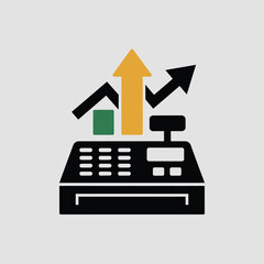 Poster - Financial growth concept depicted through cash register and increasing arrows a visual representation of economic progress and positive sales trends