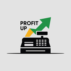Poster - Financial success concept illustrating increasing profits with a cash register and ascending arrow symbol in a vector of graphic design