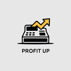 Poster - Illustration depicting a rising profit with a cash register and upward trending arrow signifying financial growth and success.