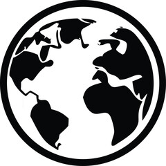 Poster - Simple black and white globe icon representing global reach and international connections
