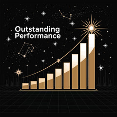 Poster - Outstanding performance bar chart illustrating growth and achievement with a starry night background in a vector of graphic design