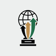 Poster - Global business growth concept illustration with arrows globe symbol for international marketing and worldwide strategy
