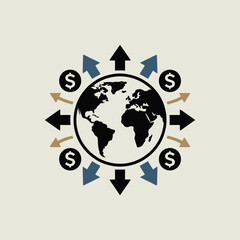 Poster - Global financial markets vector illustration representing worldwide economic activity and international trade with currency transactions
