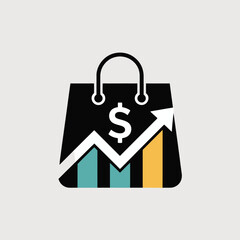 Poster - Shopping bag vector depicting financial growth and rising sales trends in modern business and commerce.