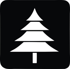 Poster - Simple white pine tree icon on black square background for nature designs