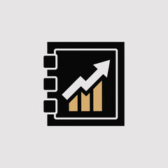 Poster - Upward trending financial report on a black book illustrating growth and positive business analysis in a minimalist business theme shown with financial gains