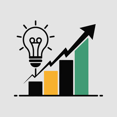 Poster - Business idea and growth represented by light bulb arrow and bar chart indicating progress and positive trends in finances and success