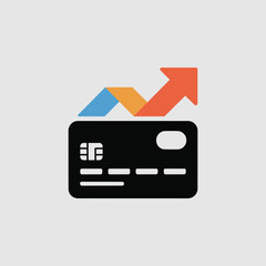 Poster - Credit card with upward growth arrow illustrating financial success and positive trends in online payments and transactions