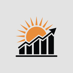 Poster - Rising sun illustration depicting growth and success with a business bar graph representing financial progress and positive trends