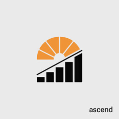 Poster - Ascending bar chart with sunrise icon representing growth success and positive development for businesses and financial planning