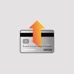 Poster - Financial growth concept represented with a credit card and ascending arrow symbolizing increased transactions and financial gains in a modern vector design