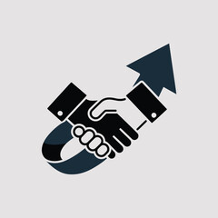 Poster - Partnership and success symbolized by handshake and upward arrow on a clean background representing growth and collaboration