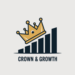 Poster - A vector illustration representing business growth and success with a golden crown above a rising bar chart symbolizing achievement and market leadership