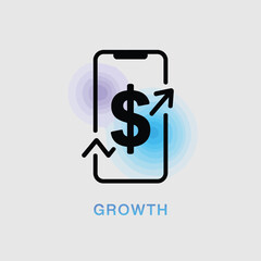 Poster - Mobile phone illustration depicting dollar sign with growth arrows vector art conceptualizing financial development and business expansion