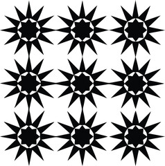 Poster - Nine black starburst designs in a three by three grid pattern on white background
