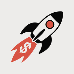 Poster - Financial growth concept a vector of a rocket ship launching with a dollar sign representing investment business success startup and financial boost on a plain background
