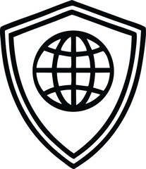 Poster - Bold black shield icon featuring a globe representing global protection and security