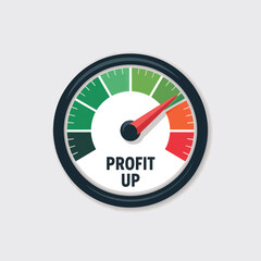 Poster - Profit up indicator shows positive financial performance with red needle pointing towards orange zone and upward trend for business growth.
