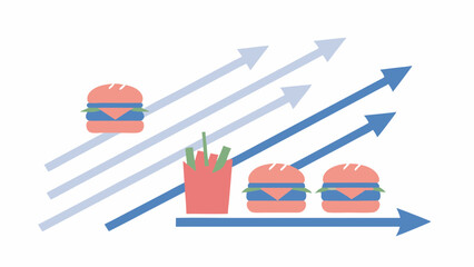 Poster - Fast Food Market Analysis Hamburger Fries Rising Trend Arrows Business Graphics Chart Growth Increase