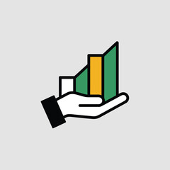 Poster - Hand holding business growth charts representing financial success and investment in the form of a colorful vector graphic.