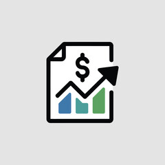 Poster - Financial growth icon demonstrating rising dollar value with upward trending arrow and growth chart on a document vector
