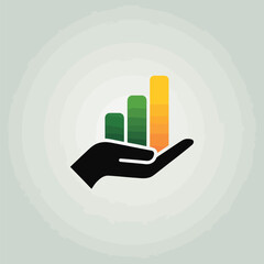 Poster - Financial growth concept represented by a vector of hand holding rising bar graphs illustrating business progress and achievement