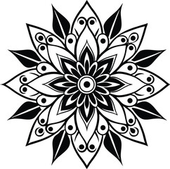 Poster - Intricate black and white mandala design with floral motifs and symmetrical patterns