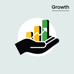 Poster - Business growth concept illustrated by bar charts on a hand showing financial progress and development for strategic planning