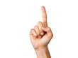 © Creative Store - Human hand gesturing one upward against a solid black background representing the number one