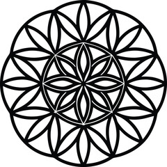 Poster - Geometric flower of life mandala design black and white circular pattern