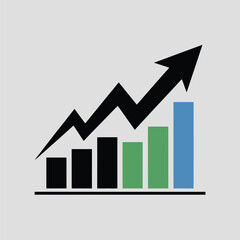 Poster - Abstract vector of financial growth represented by a rising arrow and bar graph symbolizing business success and market trends on a neutral background