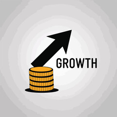 Poster - Financial growth concept depicted with stacked coins and upward arrow symbolizing positive investment and business development