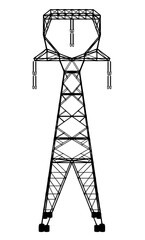 Poster - a tall power tower with a lot of wires. the tower is black and white