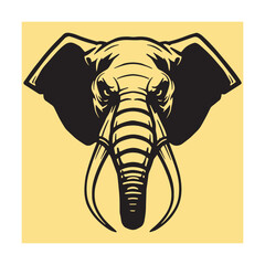 Fototapete - Black and white detailed illustration of an elephant head on a cream colored background