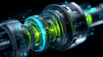 Poster - Detailed macro shot of transparent turbine gearbox showcasing advanced design and technology