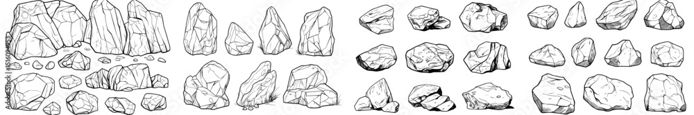 Rocks are used to create a drawing outline, with isolated stones ...