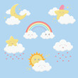 © Ksenya - Cute cartoon weather characters. Forecast meteorology vector illustration symbols. Sun, cloud, star, moon and rainbow.