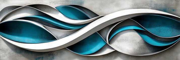 Poster - Abstract Teal and Gray Layered Wavy Pattern Background, Modern Paper Art Design or Wallpaper