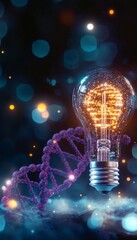 Poster - DNA Helix Intertwined With Glowing Light Bulb, Innovation In Genetic Engineering Concept.