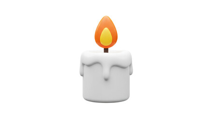 Poster - A cartoonish white candle with a burning orange and yellow flame on a white isolated background scene