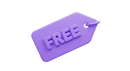 Aufkleber - a close up of a purple free tag with the word free on it on a white background in a minimalist style