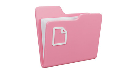 Leinwandbilder - A pink folder with a document icon on the front and white papers inside on a white background view