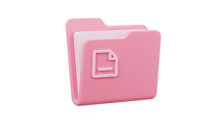 Leinwandbilder - A pink folder with a document icon on it, isolated on a white background, in a rendered style
