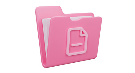 Leinwandbilder - A pink folder with a document icon on it and some white papers inside isolated on a white background
