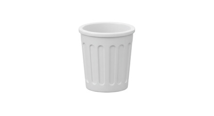 Poster - A simple white trash can with vertical indents sitting on a plain white background in a studio shot