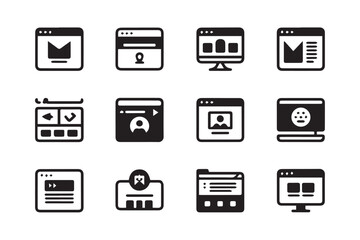 Collection of sixteen website and browser interface icons in a grid